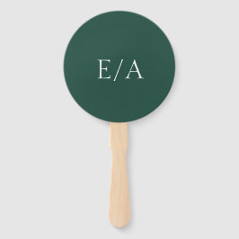 Abanico Boda Minimalista Monograma Elegante Verde Esmerald