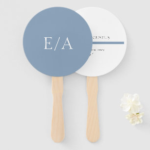 Abanico Boda Minimalista Monograma Simple Elegante Azul Po