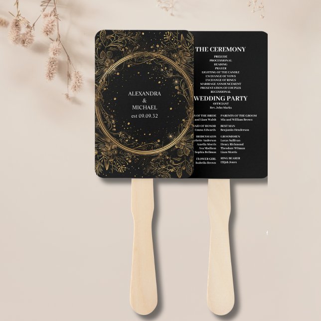 Abanico Boda Mística Celestial de Negro y Dorado (Subido por el creador)