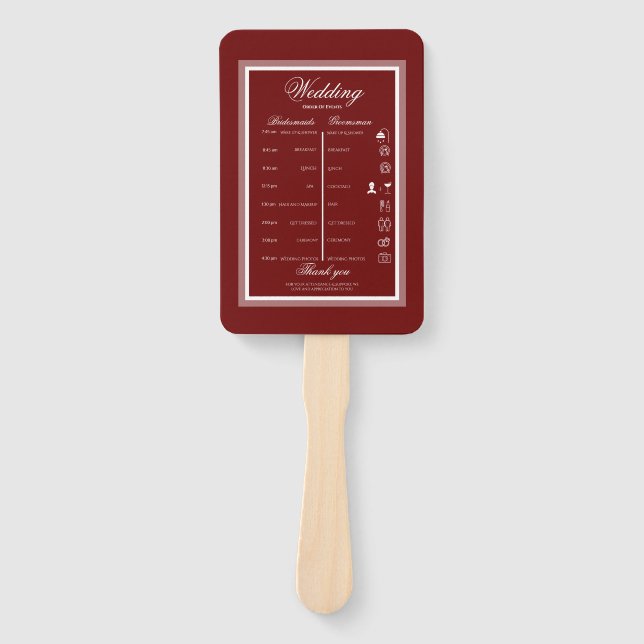 Abanico Boda moderna y elegante de Borgoña (Anverso)