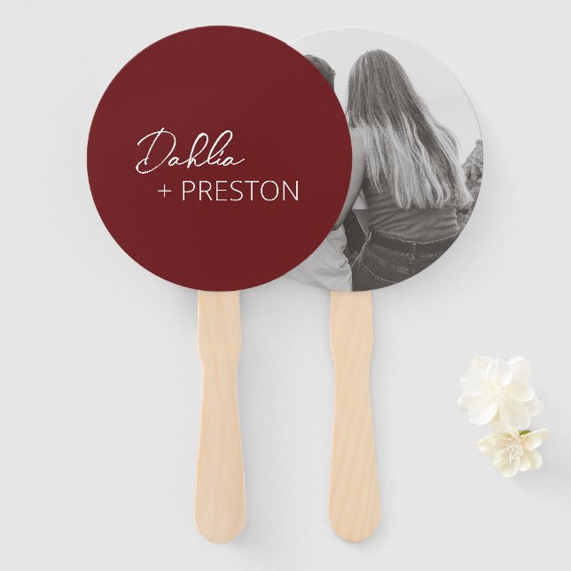 Abanico Boda moderno mínimo de Borgoña (Anverso y reverso)