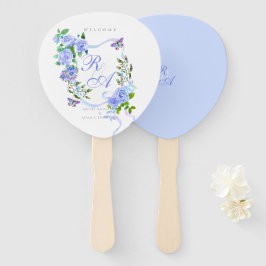 Abanico Boda monograma de cinta Rosa azul