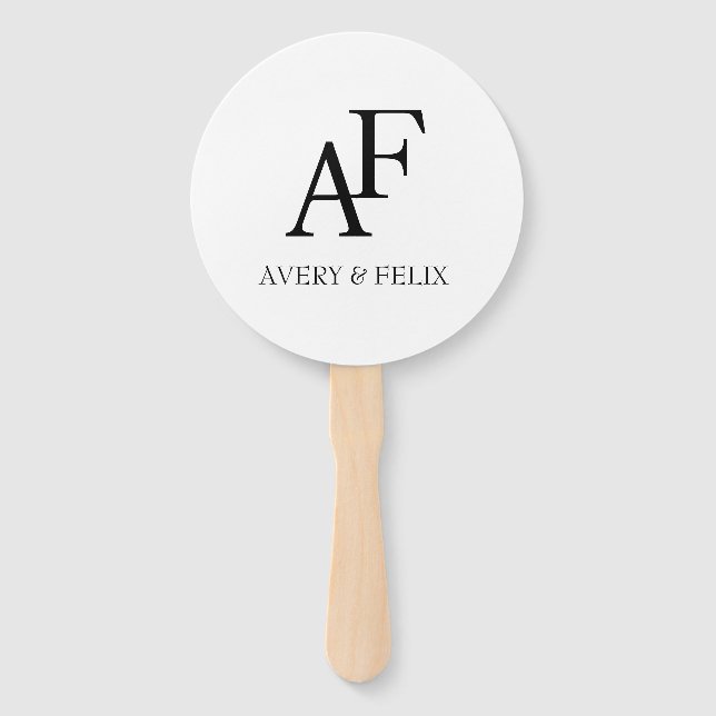 Abanico Boda Monograma Invitado elegante negro y blanco (Anverso)