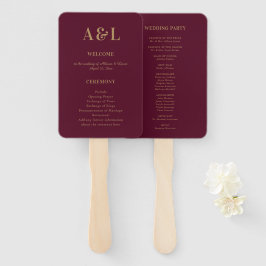 Abanico Boda Monograma Minimalista Burgundy Gold