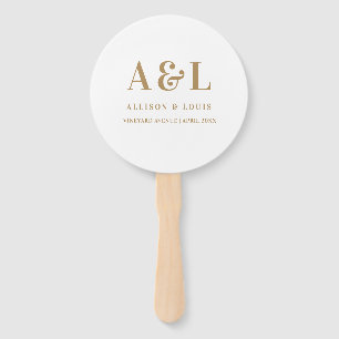 Abanico Boda Monograma Oro blanco Minimalista