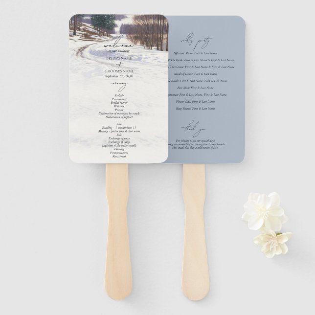 Abanico Boda Paisaje Nieve Invernal Acuarela (Anverso y reverso)