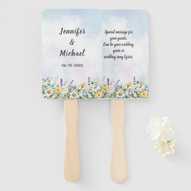 Abanico Boda personalizada con acuarela de flores silvestr (Anverso y reverso)