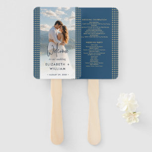 Abanico Boda personalizada de lunares dorados y azules