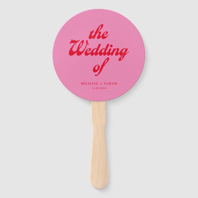 Abanico Boda Retro Rojo Rosa Mínimo (Anverso)