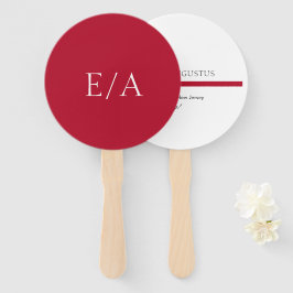 Abanico Boda Roja Minimalista Monograma Simple Elegante