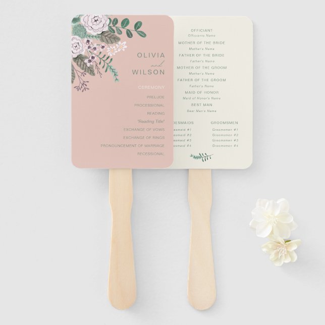 Abanico Boda rosa floral Conjunto de ventiladores (Anverso y reverso)