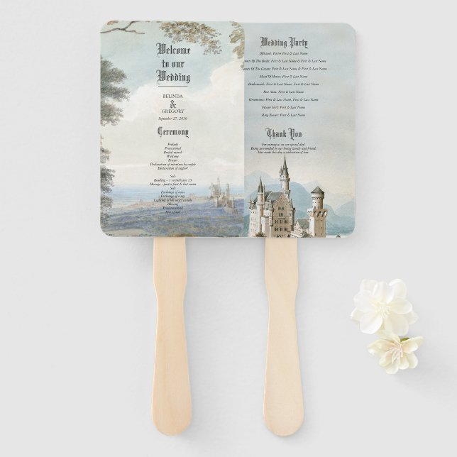 Abanico Boda Rústica en el Castillo de Cuento de Hadas Vin (Anverso y reverso)