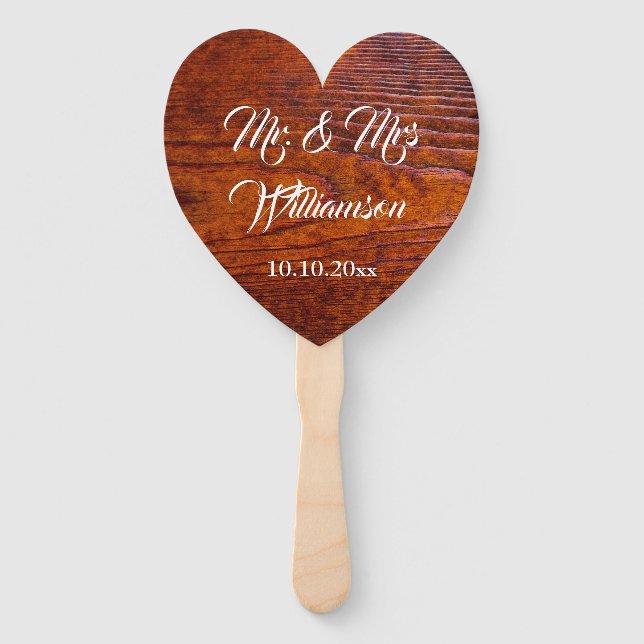 Abanico Boda Rústico Viejo de Woodgrain, Sr. y la Sra. (Anverso)