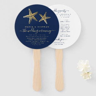 Abanico Boda temático náutico Starfish Oro Naval Azul