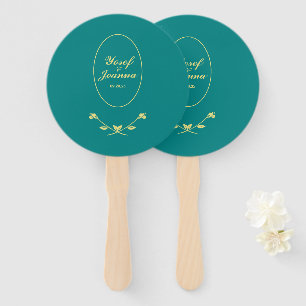 Abanico Boda verde azulado y de oro