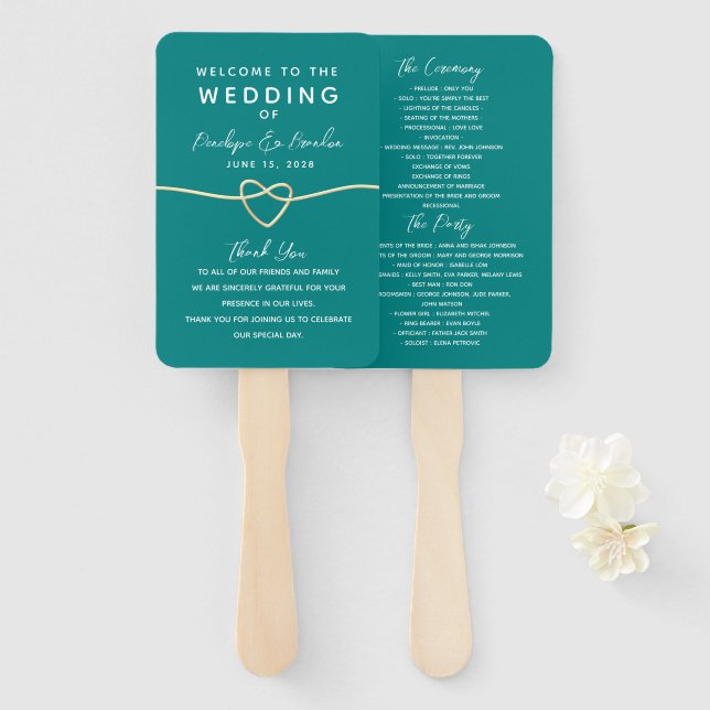 Abanico Boda Verde Turquesa (Anverso y reverso)
