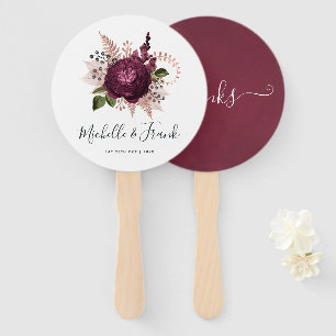 Abanico Boda Vintage Floral Marsala y Rosa Dorado
