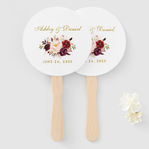 Abanico Boda Watercolor Burgundy Floral Gold