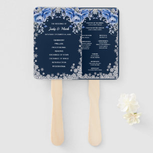 Abanico Bodas de Navidad de copo de nieve de rosas azules