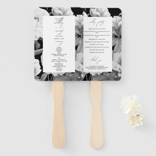 Abanico Bodas Florales Acuarela de Peonías en Blanco y Neg