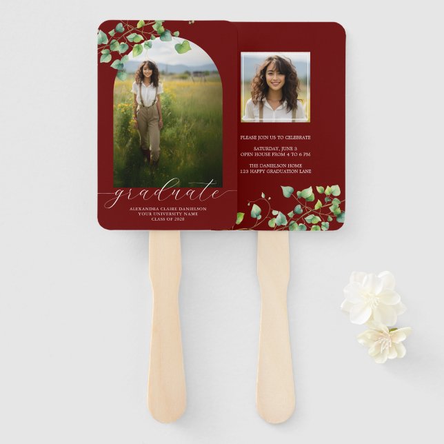 Abanico Boho Arch Ivy, Graduación Roja Profunda (Anverso y reverso)