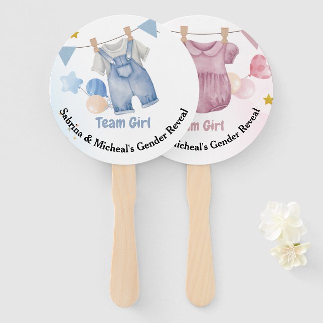 Abanico Boho Baby Clotheline Gender Revelan Team Boy (Anverso y reverso)