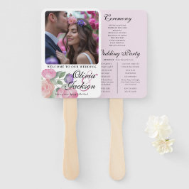 Abanico Boho Blush Floral Wedding Program Hand Fan