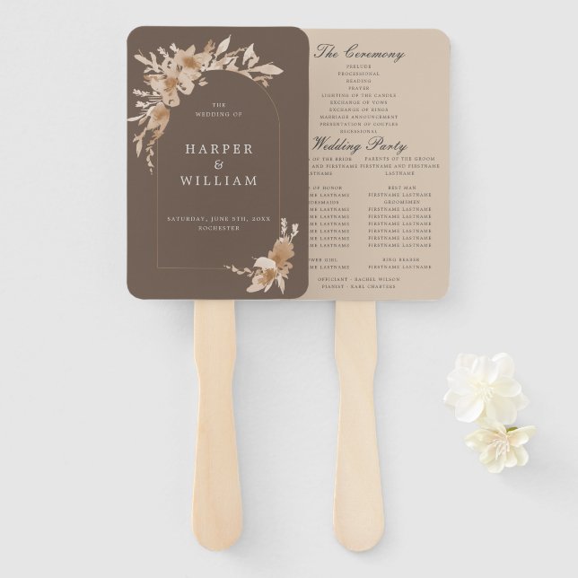 Abanico boho peach wildflowers programa de bodas (Anverso y reverso)