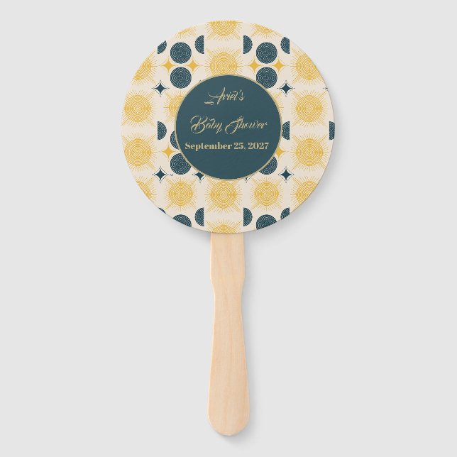Abanico Boho Personalizado Sun Moon Stars Blue Yellow (Anverso)