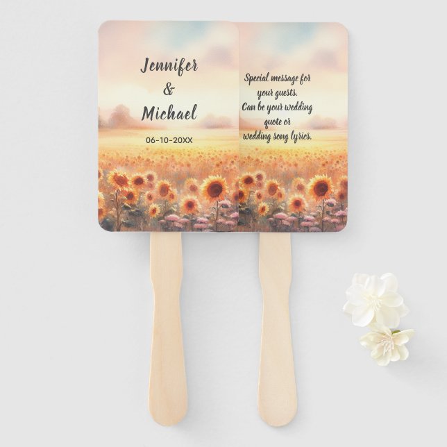 Abanico Boho Sunflower Rustic Watercolor Country Wedding (Anverso y reverso)