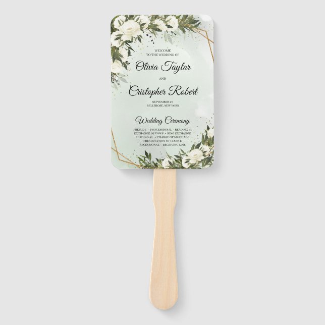 Abanico Boho vegetación follaje oliva marco dorado rosas b (Anverso)