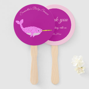 Abanico Bonito bebé rosada Narwhal Personalizado Baby Show