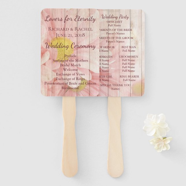 Abanico Bonito programa de bodas floridas y rústicas de co (Anverso y reverso)