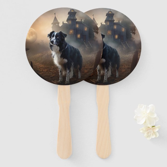 Abanico Border Collie Halloween Aterrador (Anverso y reverso)