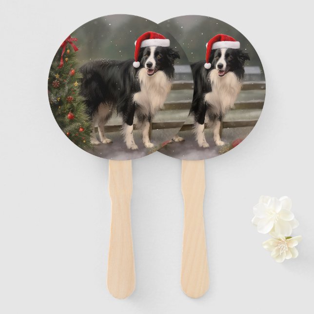 Abanico Border Collie Perro en Navidad Nieve (Anverso y reverso)