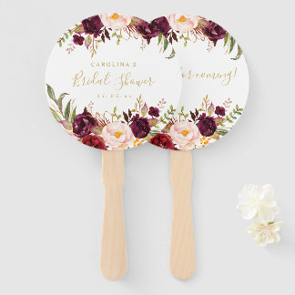 Abanico Borgoña Floral Gold Script ducha novia