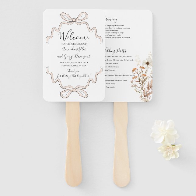 Abanico Bow Wild flom fan del programa de bodas (Anverso y reverso)
