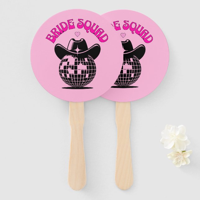 Abanico bride squad disco cowgirl pink (Anverso y reverso)
