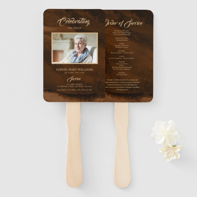 Abanico Bronce funeral y caligrafía de oro Juego de fans (Anverso y reverso)