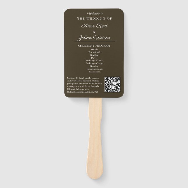 Abanico Brown Modern Wedding Ceremony Program Hand fans (Anverso)