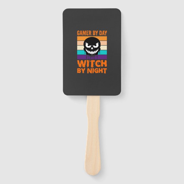Abanico Bruja Jugadora Calavera Retro Halloween (Anverso)
