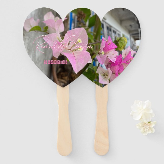 Abanico buganvillas rosas o flor de papel, tropicales (Anverso y reverso)