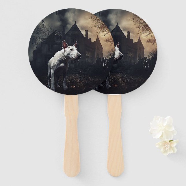 Abanico Bull Terrier Halloween Aterrador (Anverso y reverso)