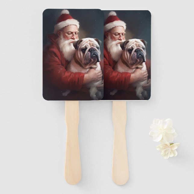 Abanico Bulldog Con Navidades Festividades De Santa Claus (Anverso y reverso)
