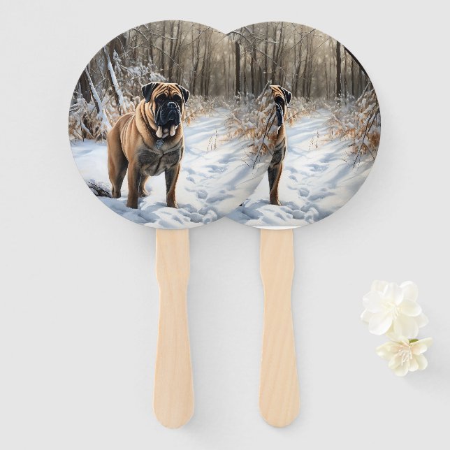 Abanico Bullmastiff deja que nieve Navidades (Anverso y reverso)