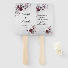 Abanico Burgundy Profundo Gris Plateado Acuarela Floral Pe