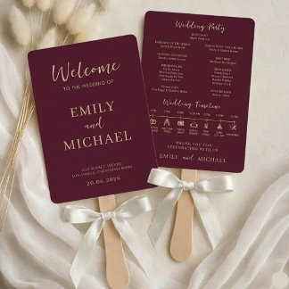 Abanico Burgundy Wedding Program Timeline Elegant Modern