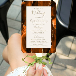 Abanico Burnt Orange Gold Agate Ivory Wedding Program