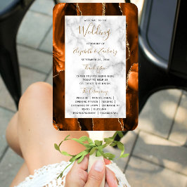 Abanico Burnt Orange Gold Agate Marble Wedding Program