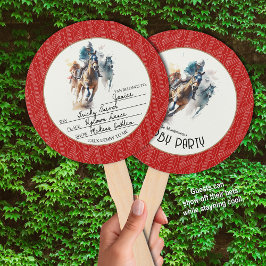 Abanico Caballos de carreras y Jockeys Derby Fiesta Red